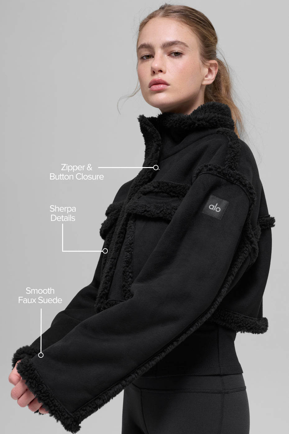 Faux Shearling Snowfall Cropped Jacket - Black image 2