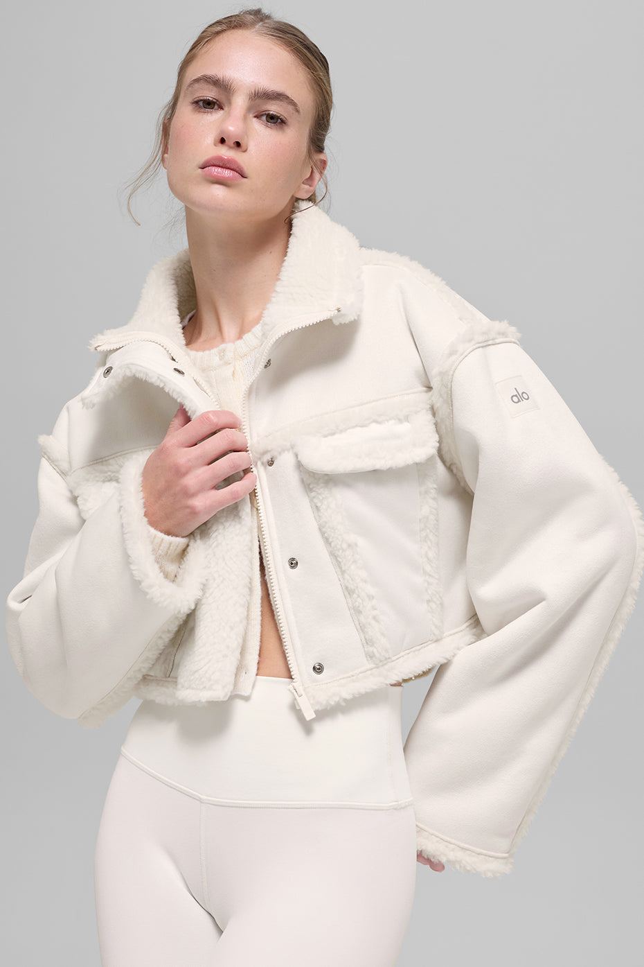 Faux Shearling Snowfall Cropped Jacket - Ivory image 1