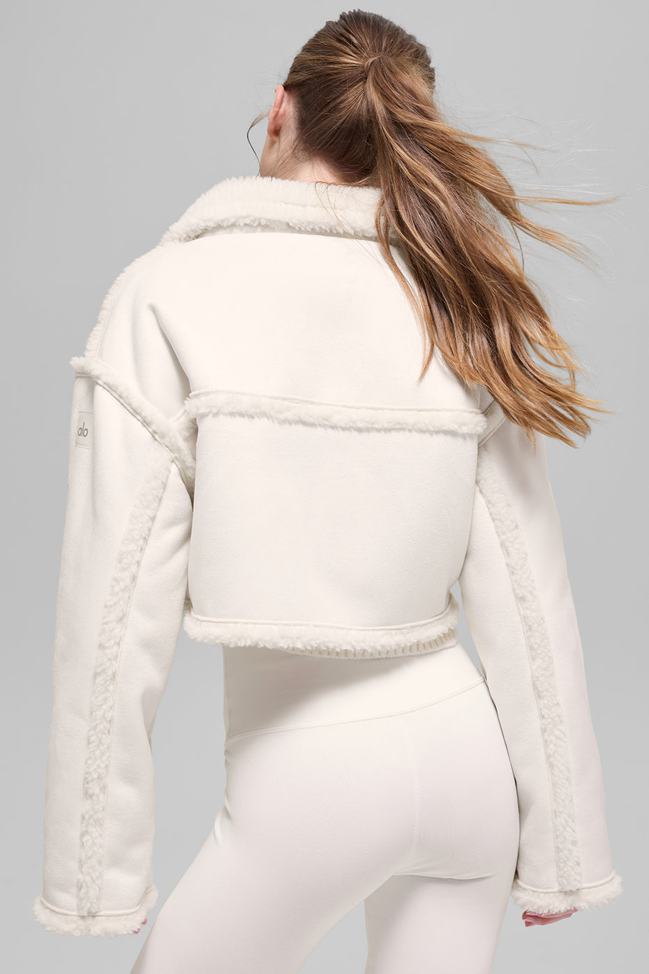 Faux Shearling Snowfall Cropped Jacket - Ivory image 3