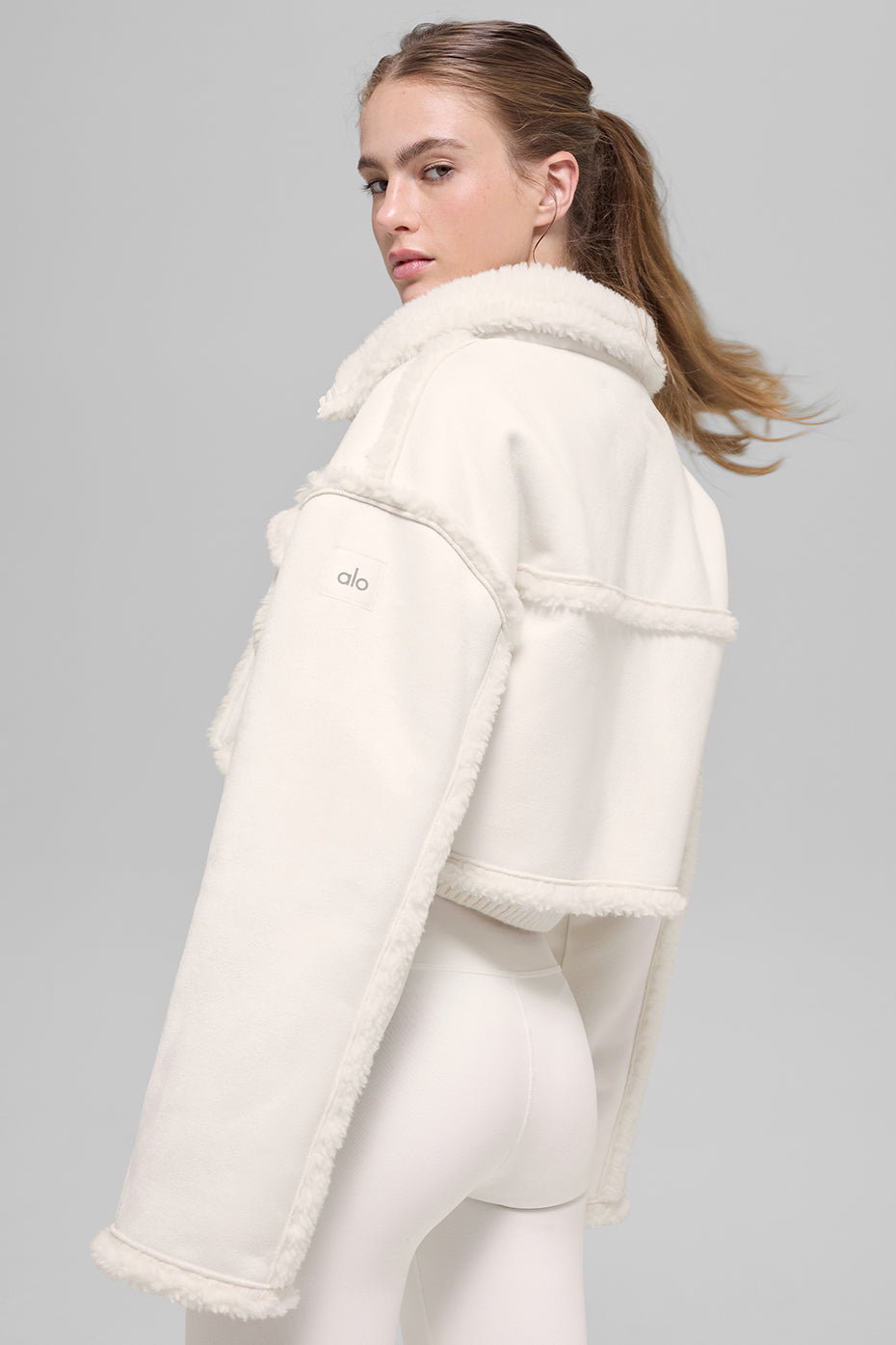 Faux Shearling Snowfall Cropped Jacket - Ivory image 4