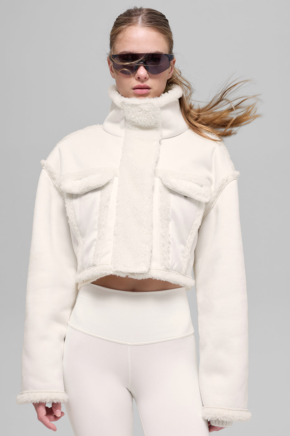 Faux Shearling Snowfall Cropped Jacket - Ivory image 5