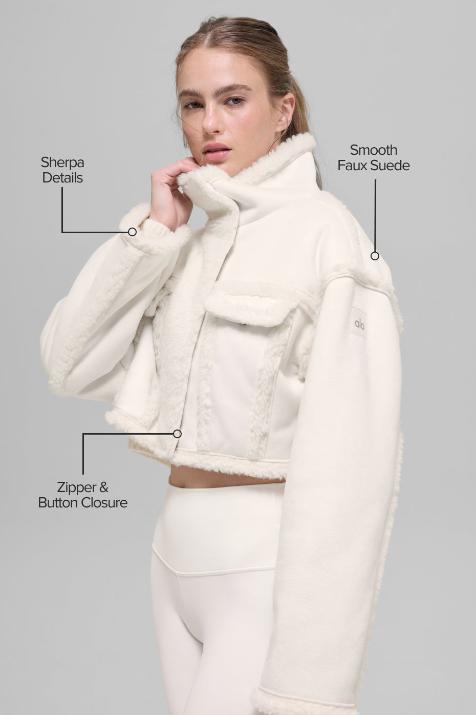 Faux Shearling Snowfall Cropped Jacket - Ivory image 2