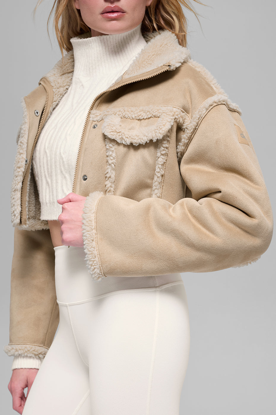 Faux Shearling Snowfall Cropped Jacket - Woodland Tan image 2