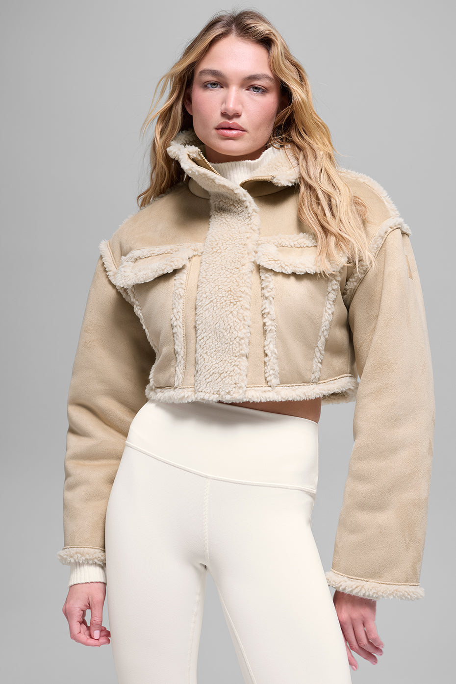 Faux Shearling Snowfall Cropped Jacket - Woodland Tan image 1