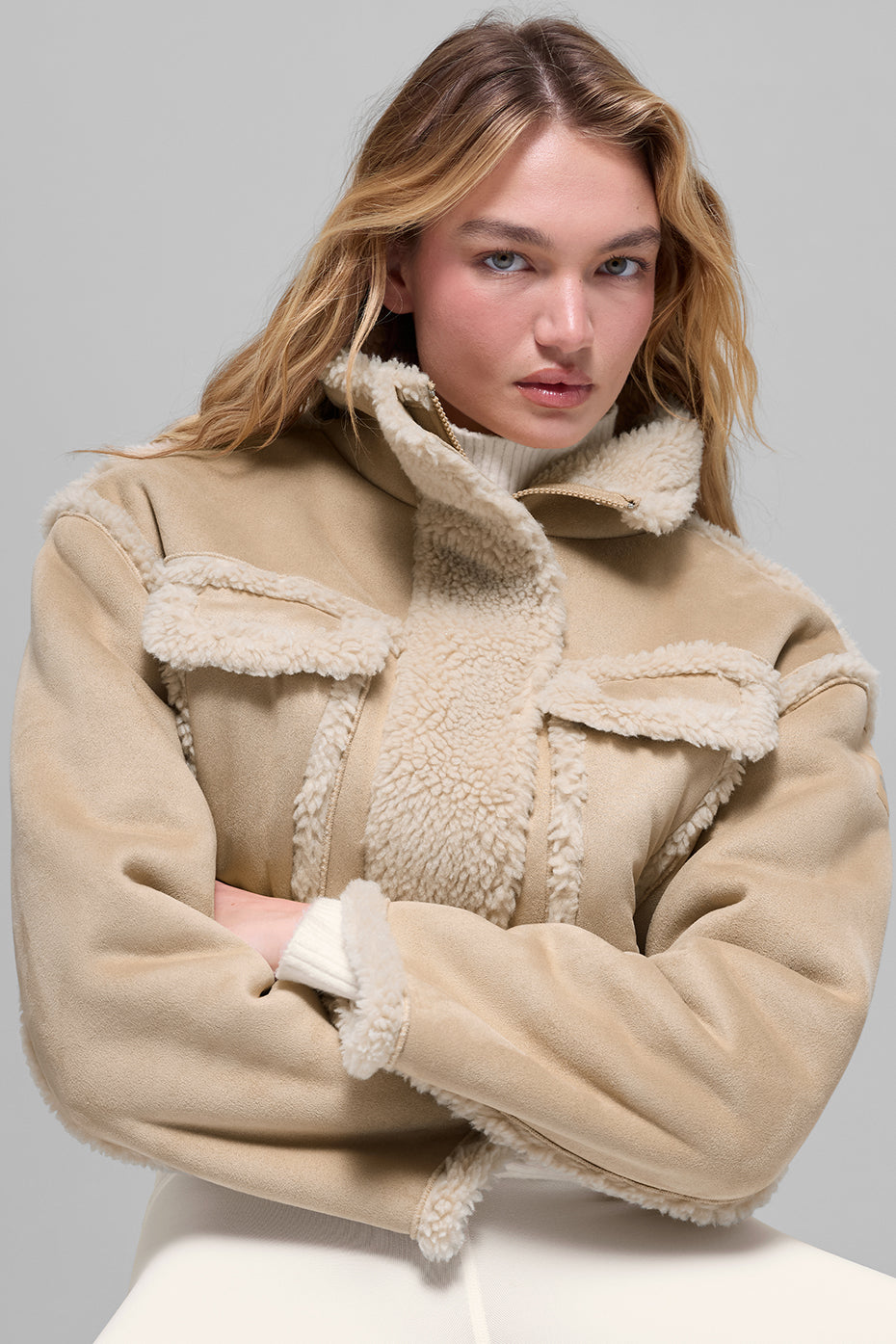 Faux Shearling Snowfall Cropped Jacket - Woodland Tan image 4
