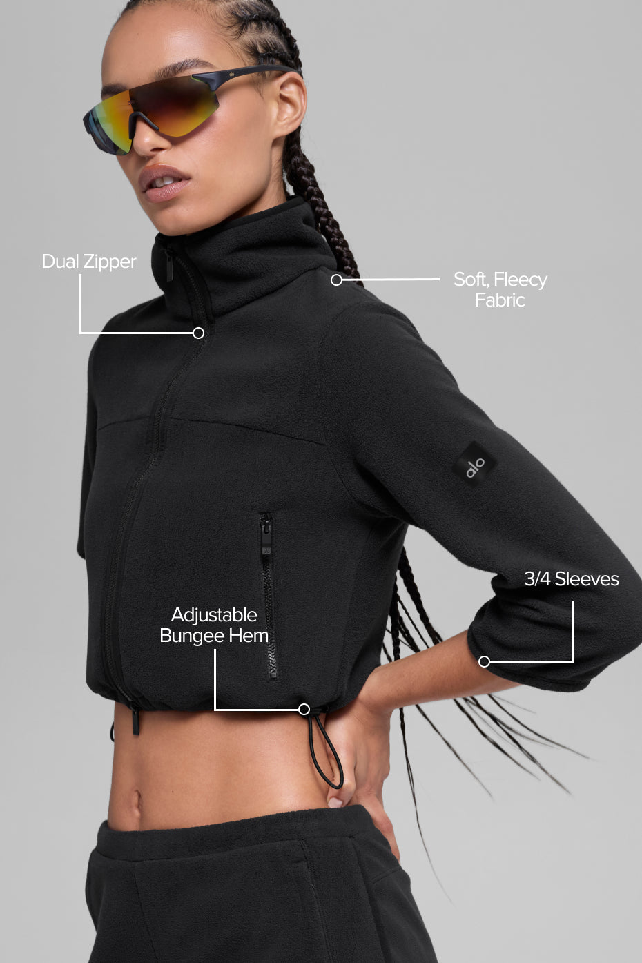 Polar Fleece Retreat Cropped Jacket - Black image 2