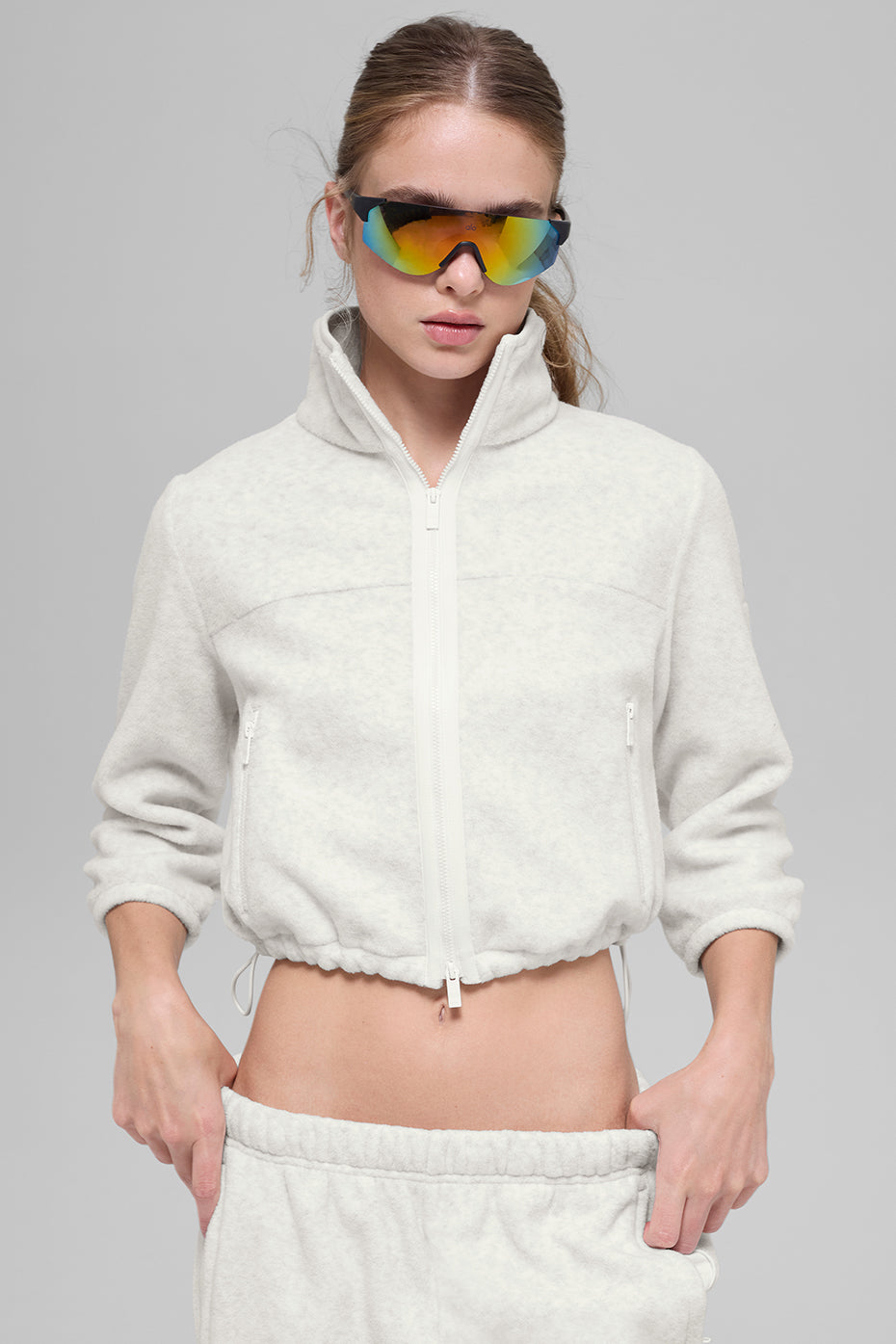 Polar Fleece Retreat Cropped Jacket - White Heather Grey image 1