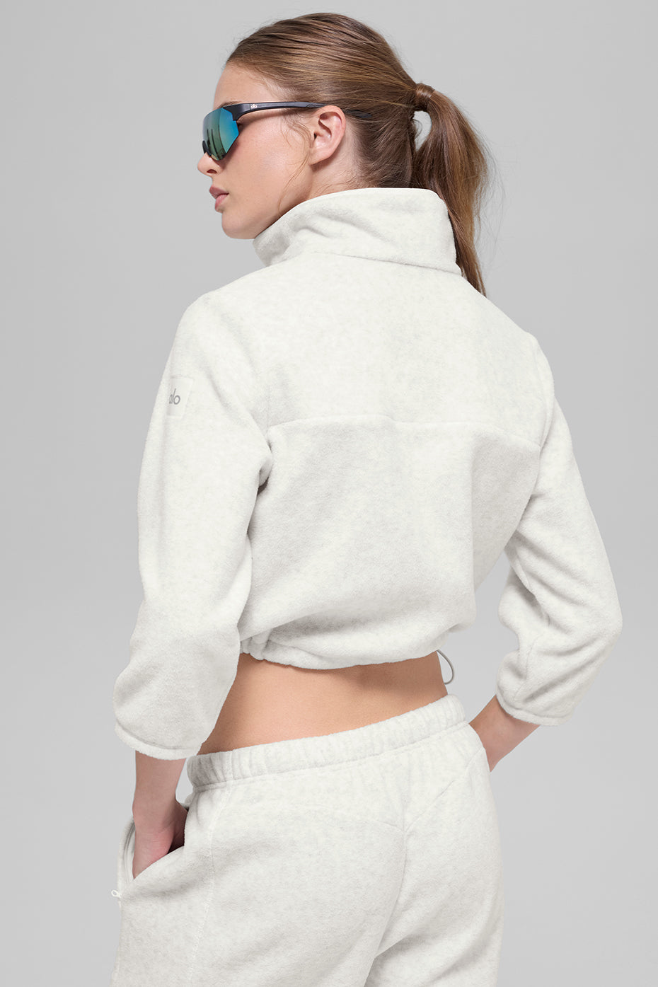 Polar Fleece Retreat Cropped Jacket - White Heather Grey image 5