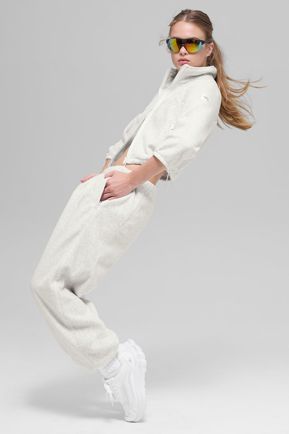 Polar Fleece Retreat Cropped Jacket - White Heather Grey image 4