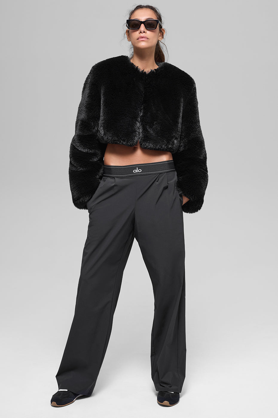 Faux Fur Chic Cropped Jacket - Black image 5