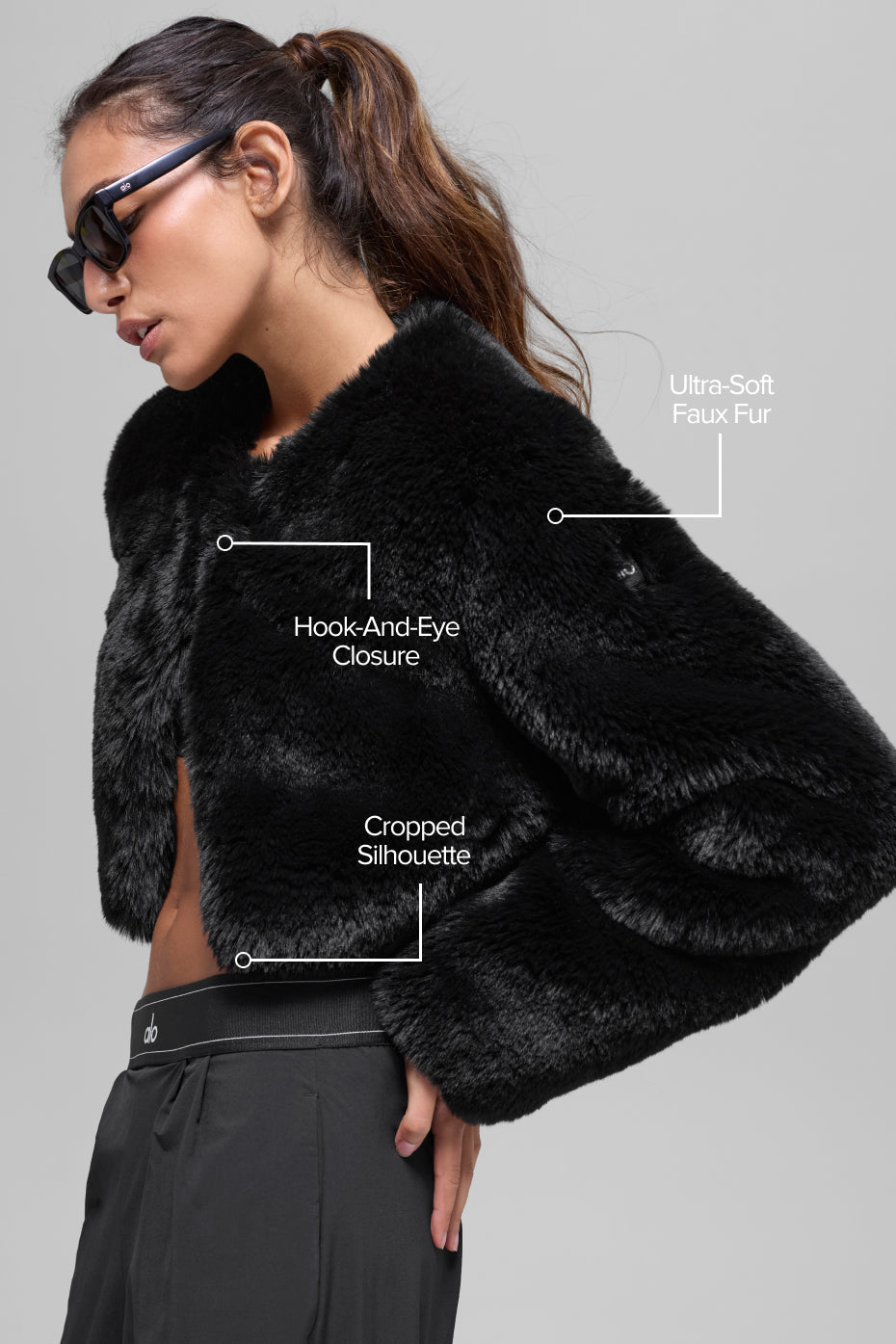 Faux Fur Chic Cropped Jacket - Black image 2