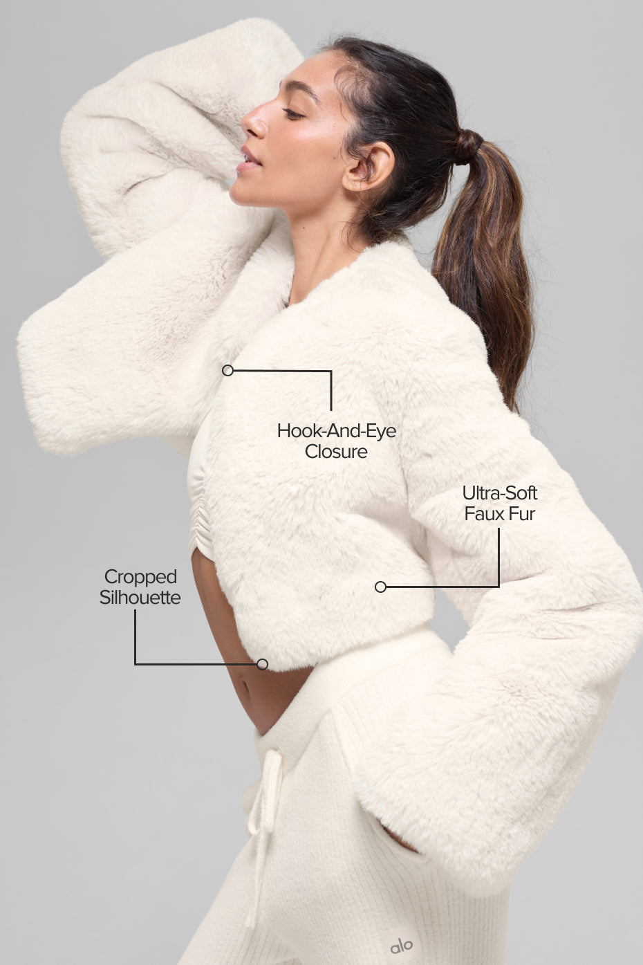 Faux Fur Chic Cropped Jacket - Ivory image 2