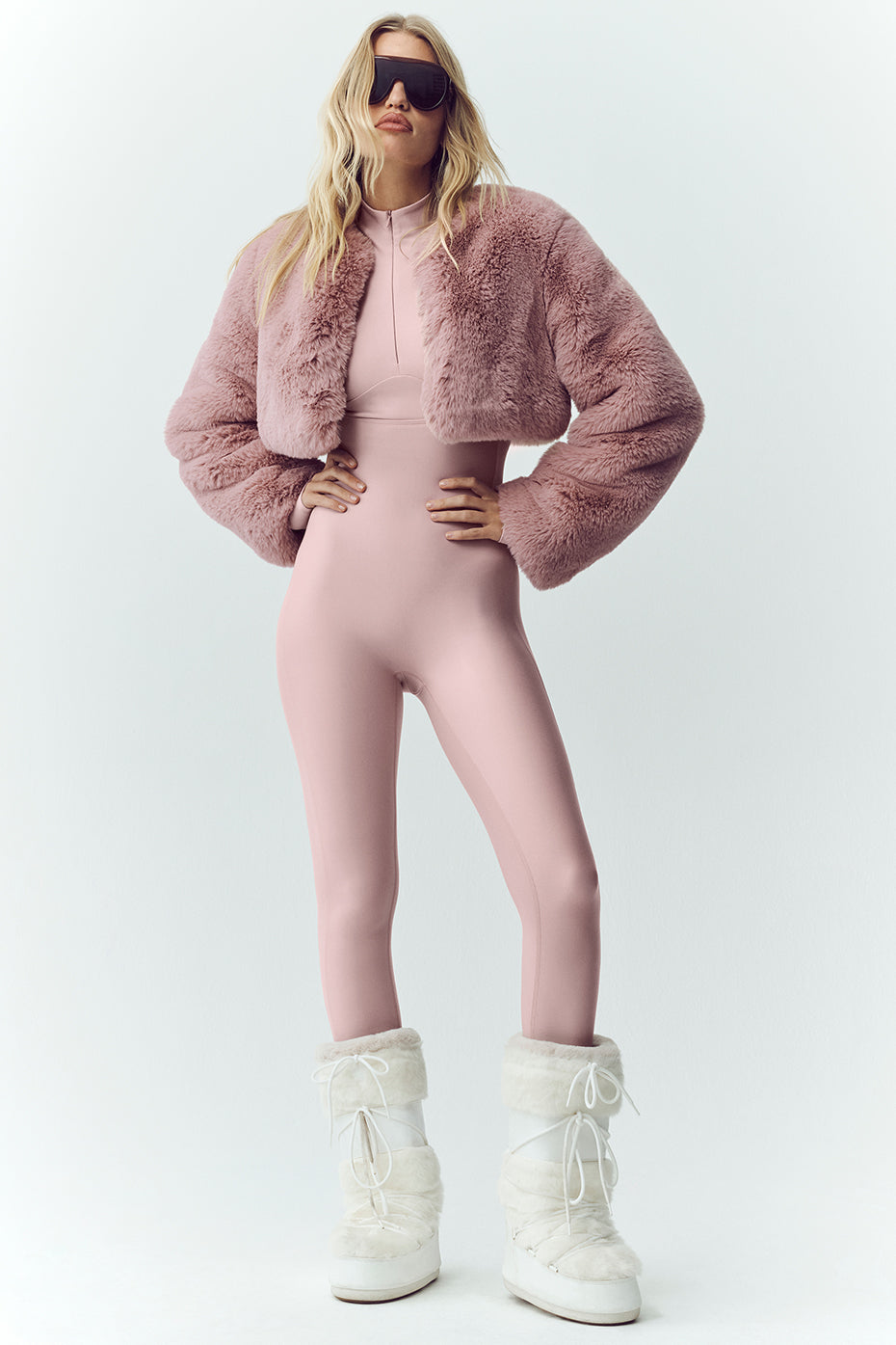 Faux Fur Chic Cropped Jacket - Pink Champagne image 6
