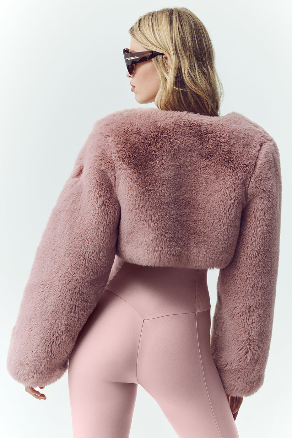 Faux Fur Chic Cropped Jacket - Pink Champagne image 2