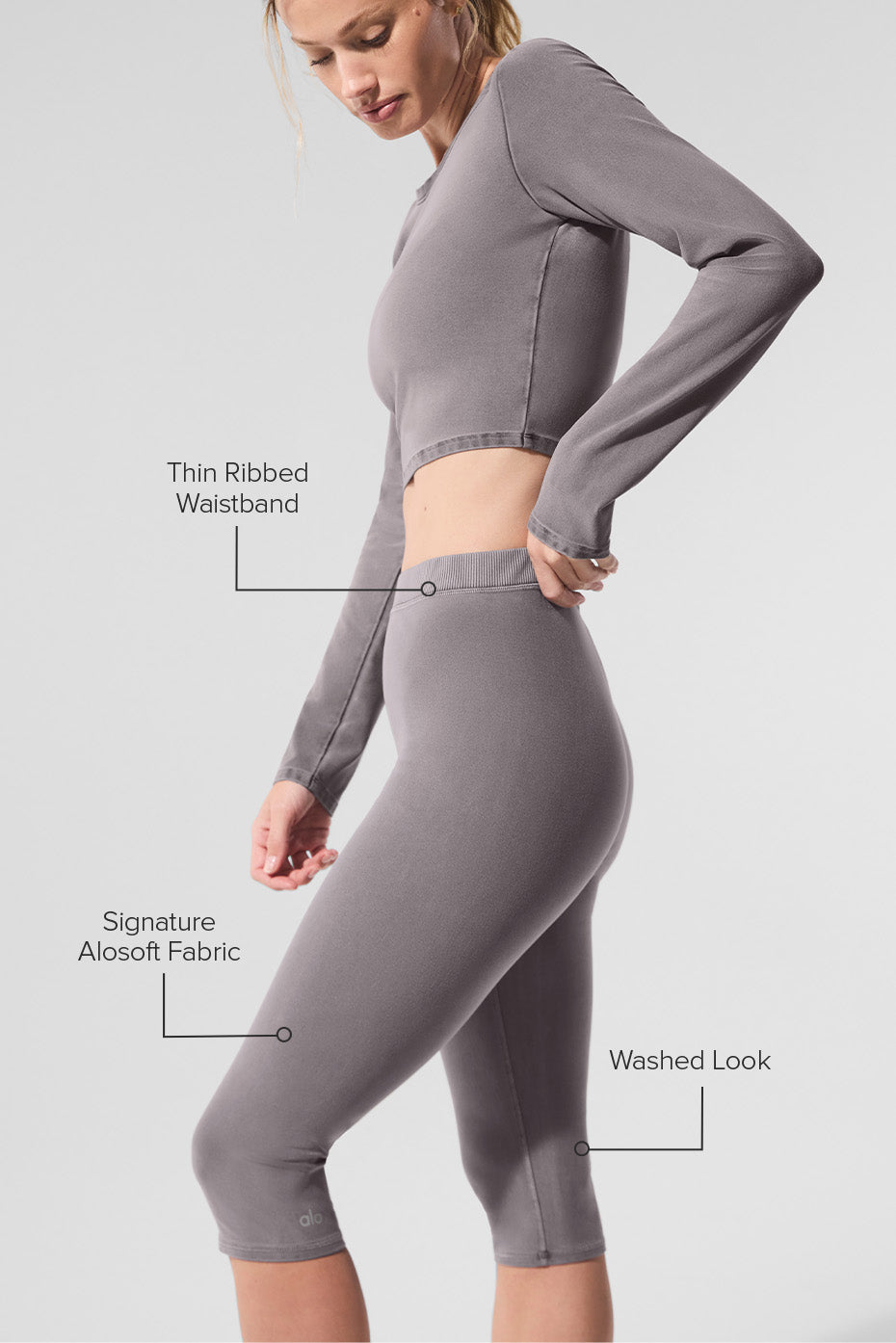 Washed Alosoft High-Waist Iconic 90's Capri - Cool Grey Wash image 2