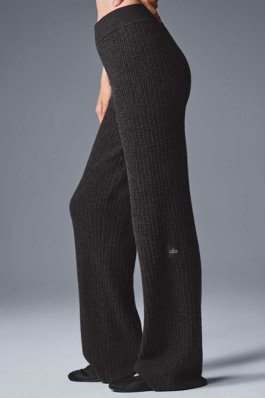 Cashmere High-Waist Plush Waffle Pant - Dark Heather Grey image 3