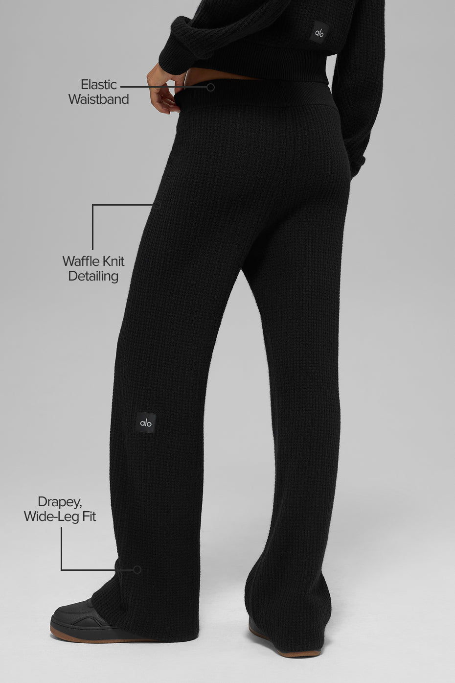 Cashmere High-Waist Plush Waffle Pant - Black image 2