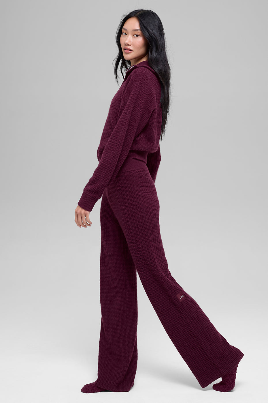 Cashmere High-Waist Plush Waffle Pant - Burgundy image 4