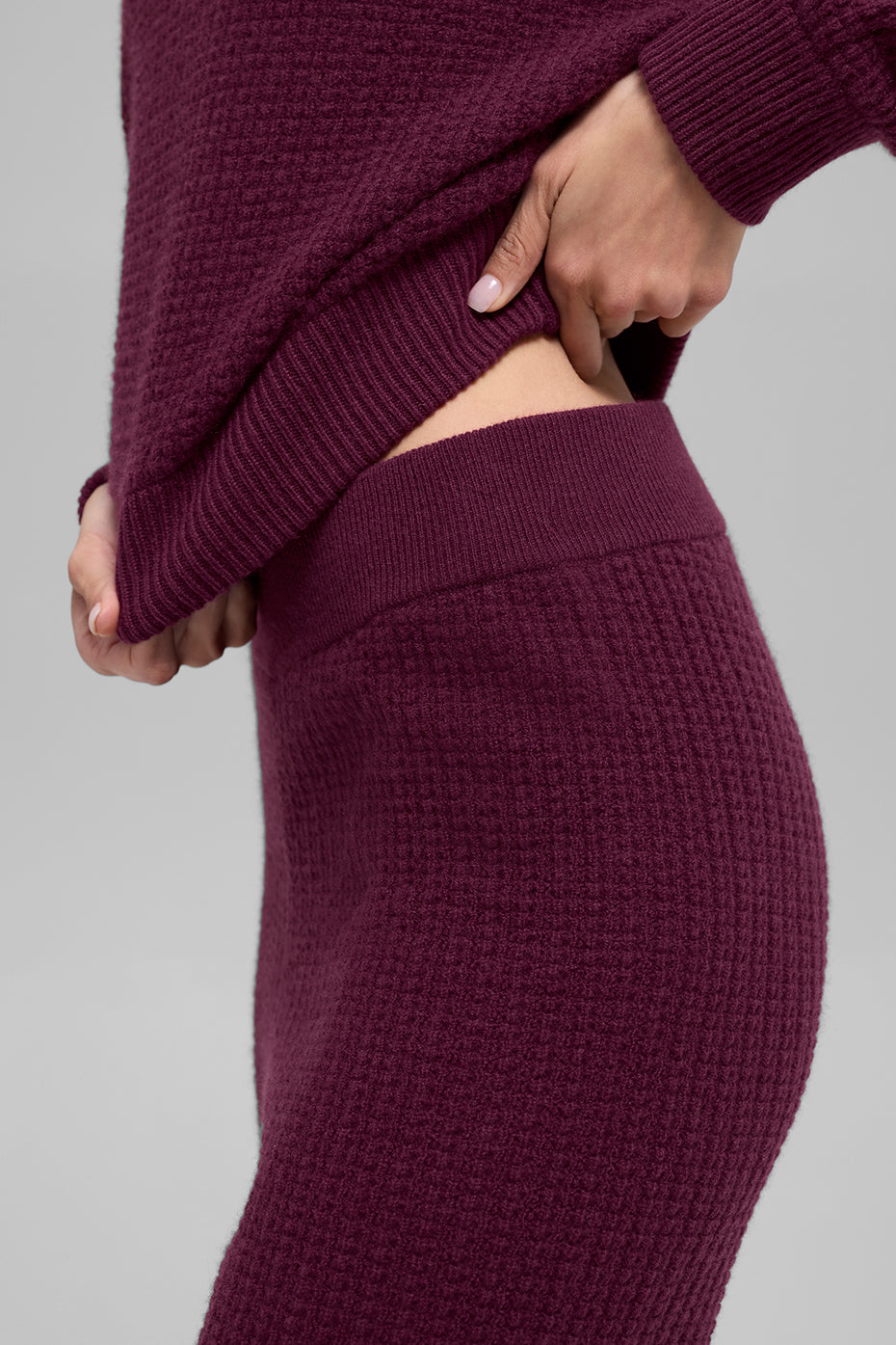 Cashmere High-Waist Plush Waffle Pant - Burgundy image 3