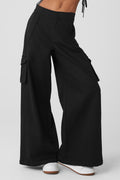 Show Off Cargo Wide Leg Trouser (Long) - Black image 1