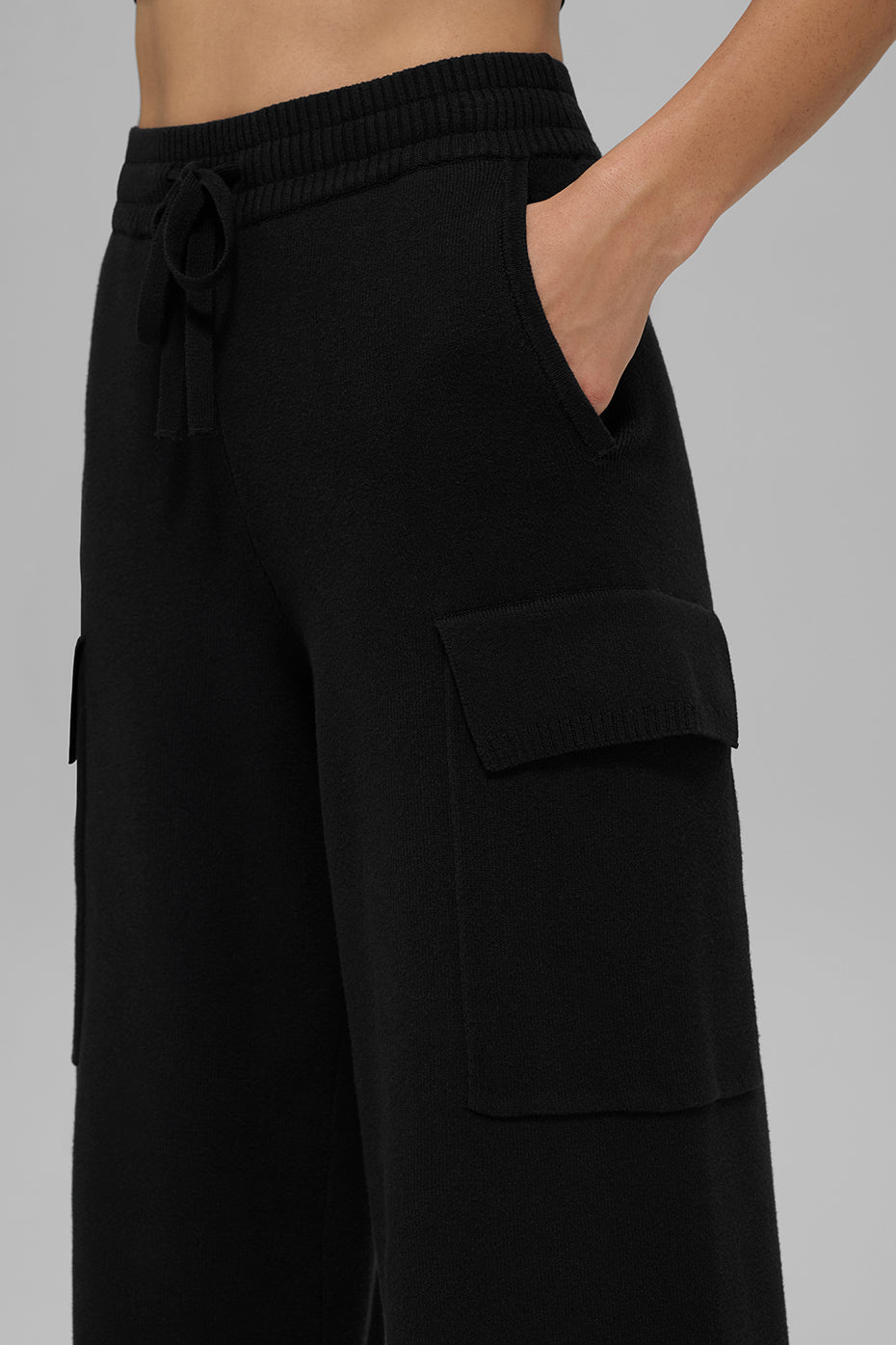 Scholar Knit High-Waist Cargo Pant - Black image 5