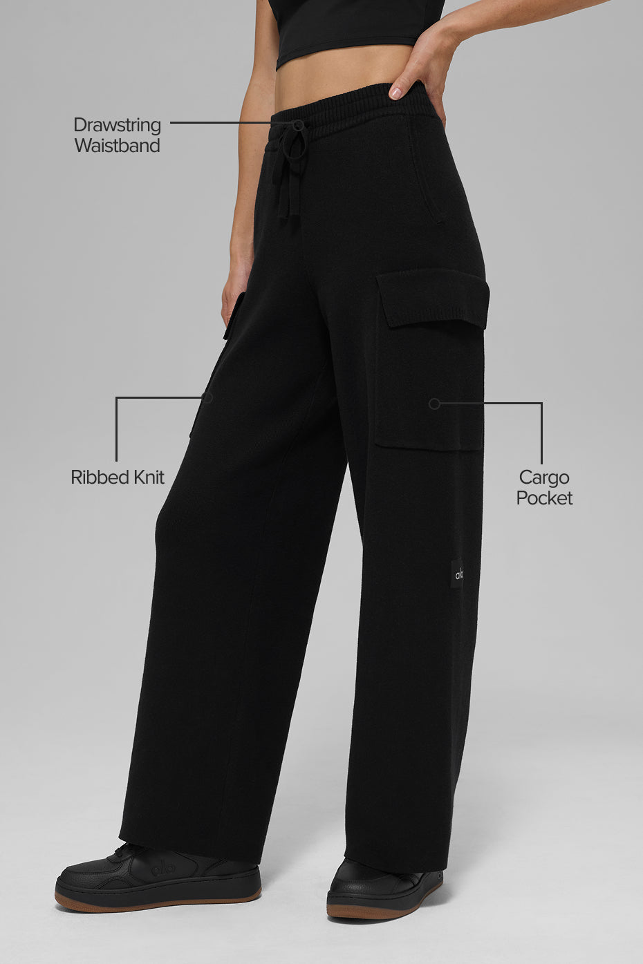 Scholar Knit High-Waist Cargo Pant - Black image 2