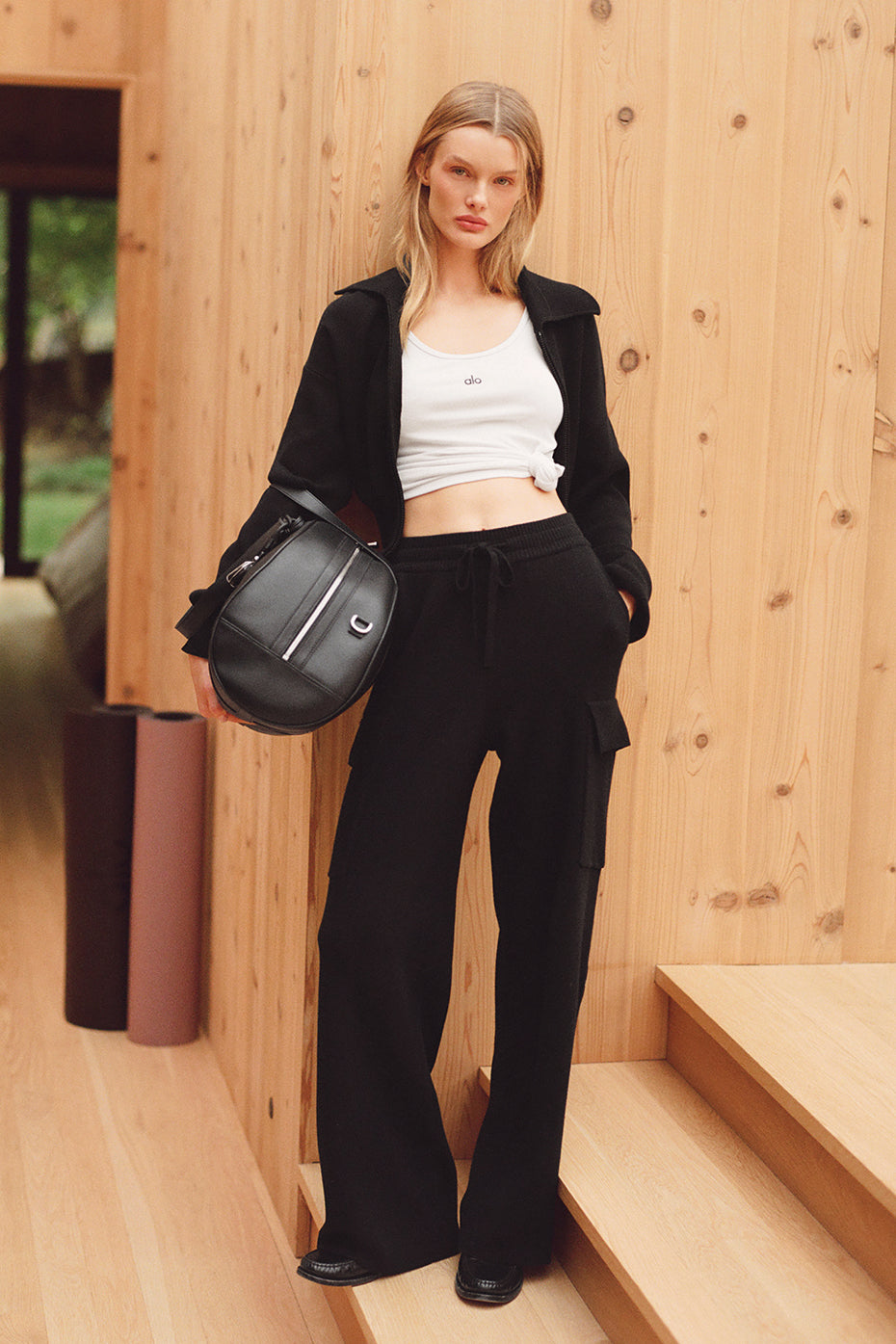 Scholar Knit High-Waist Cargo Pant - Black image 1