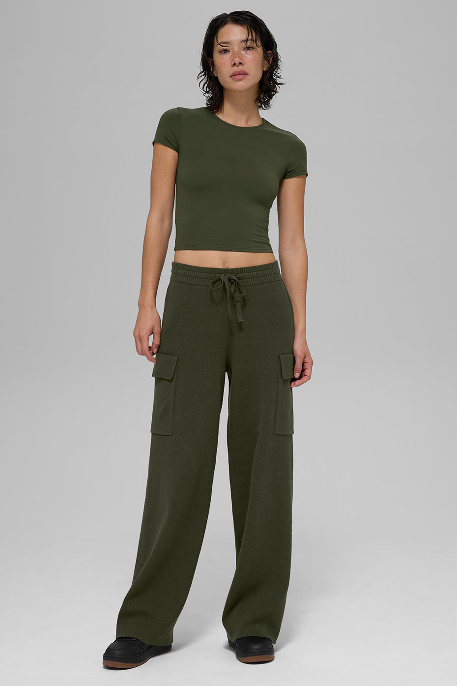 Scholar Knit High-Waist Cargo Pant - Green Olive image 4