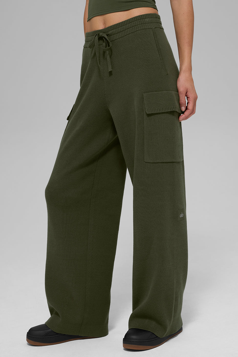 Scholar Knit High-Waist Cargo Pant - Green Olive image 1