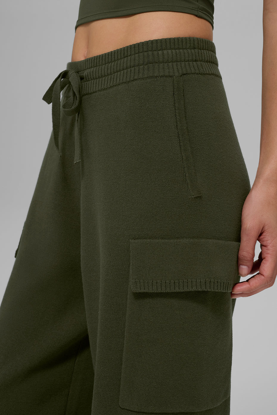 Scholar Knit High-Waist Cargo Pant - Green Olive image 3