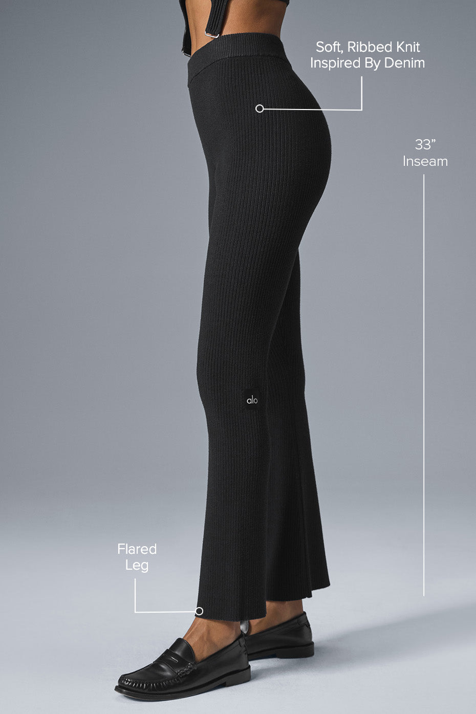 Denim Knit High-Waist Flare Pant - Black/Anthracite image 2