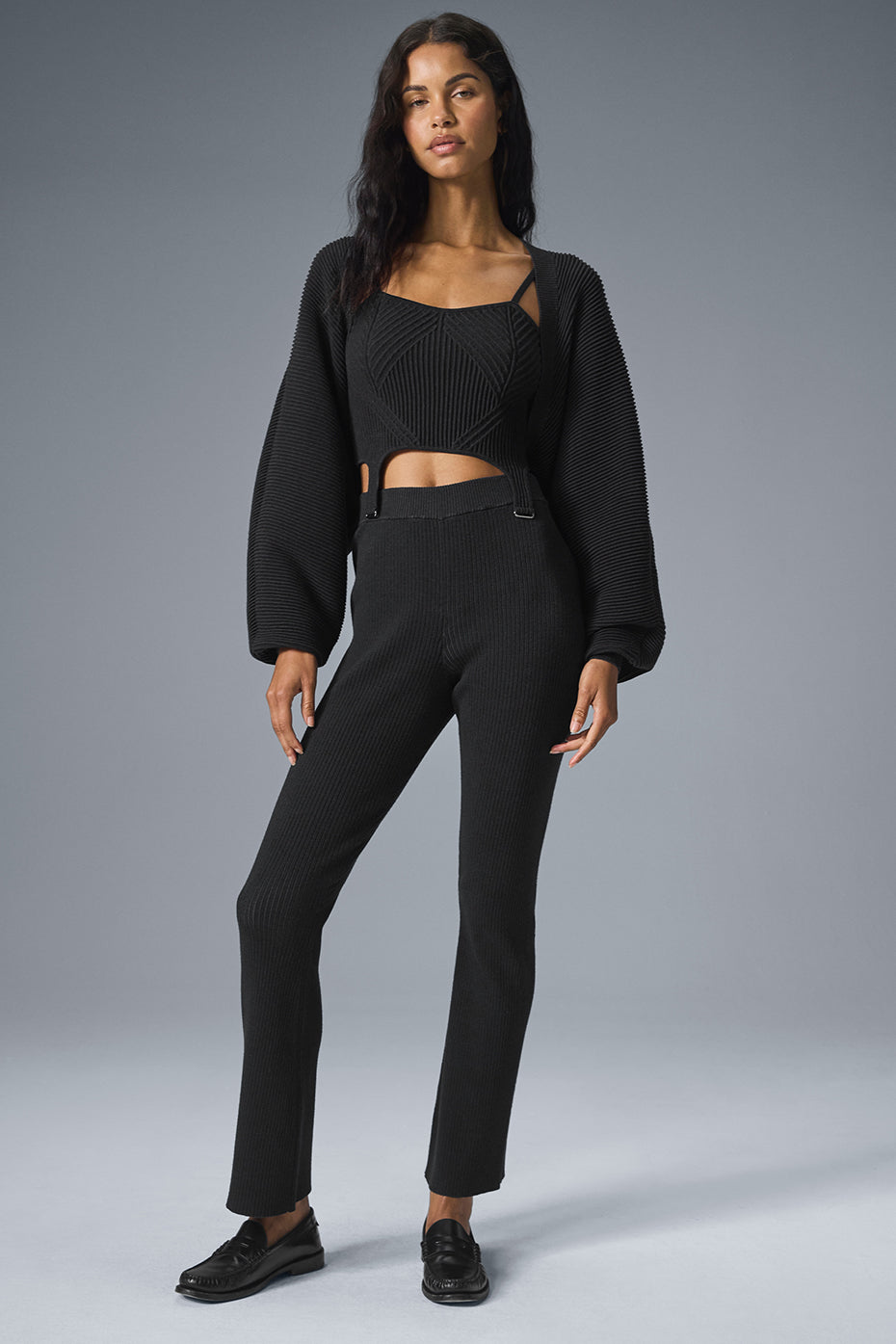 Denim Knit High-Waist Flare Pant - Black/Anthracite image 5