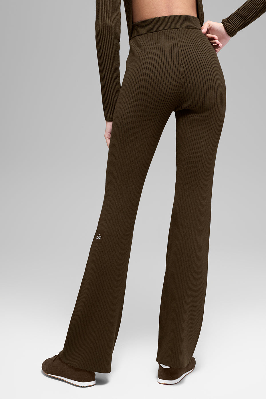 Denim Knit High-Waist Flare Pant - Espresso/Black image 3