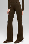 Denim Knit High-Waist Flare Pant - Espresso/Black image 1