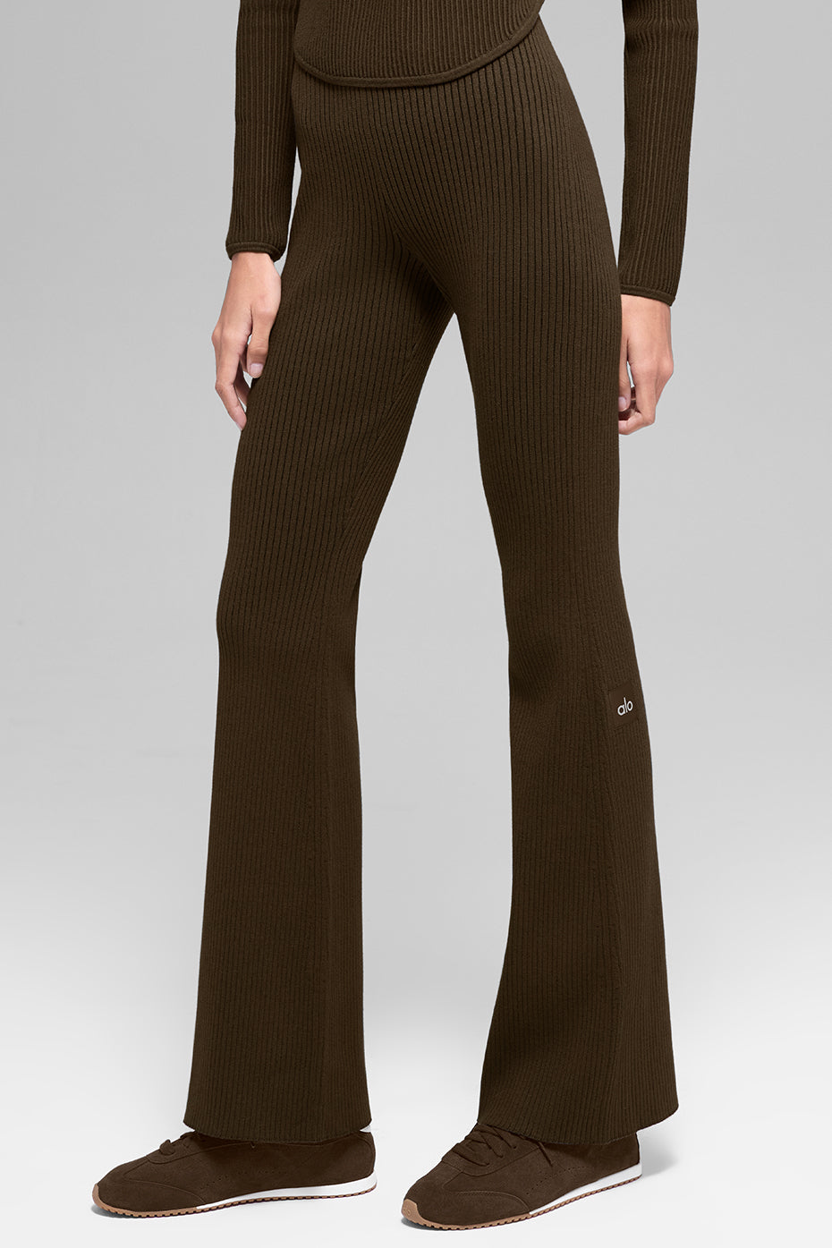 Denim Knit High-Waist Flare Pant - Espresso/Black image 1