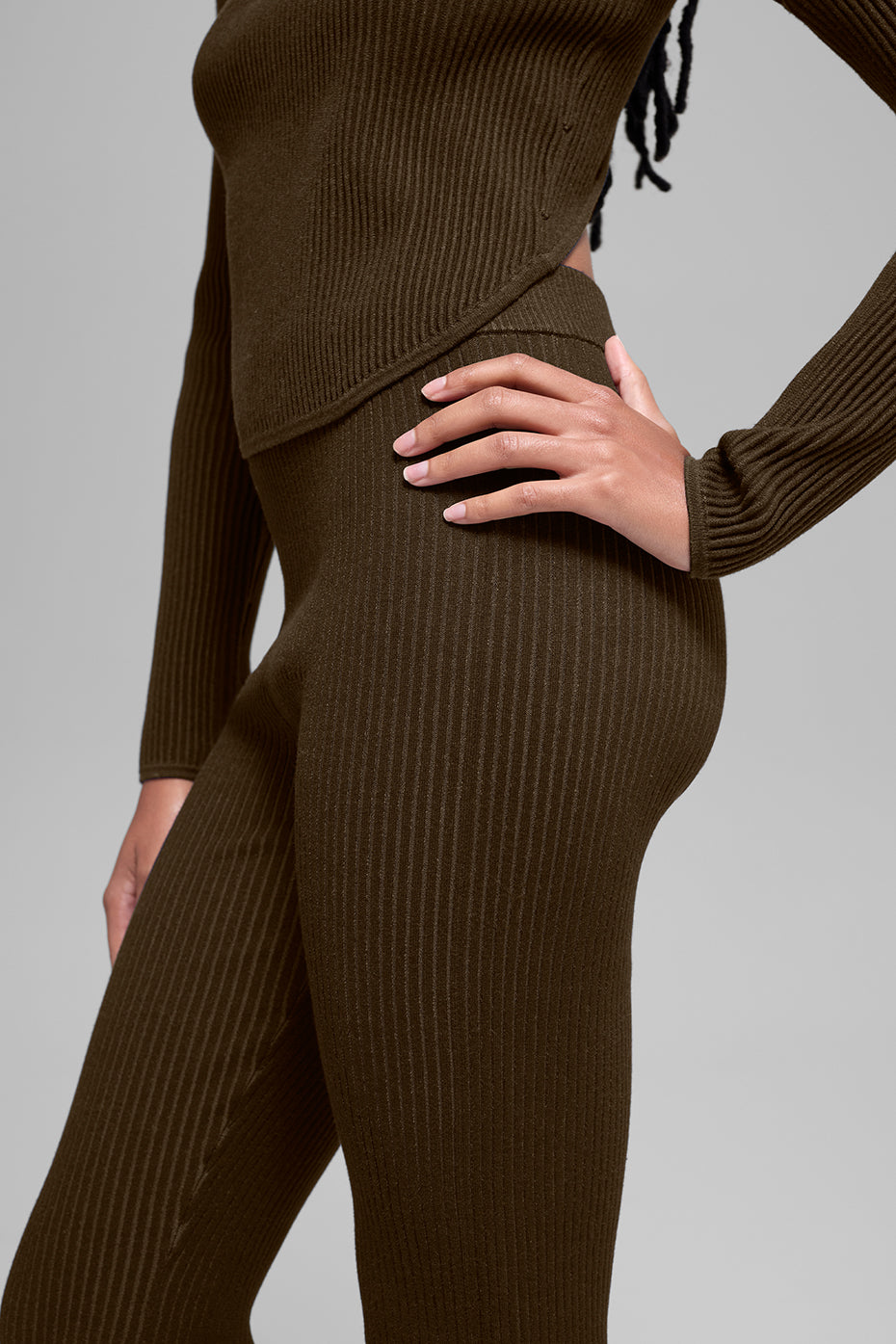 Denim Knit High-Waist Flare Pant - Espresso/Black image 5