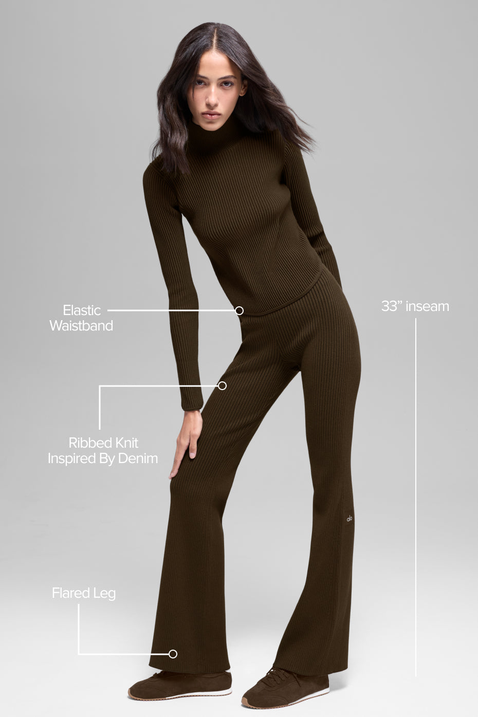 Denim Knit High-Waist Flare Pant - Espresso/Black image 2