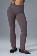Denim Knit High-Waist Flare Pant - Raisinette/Black image 1