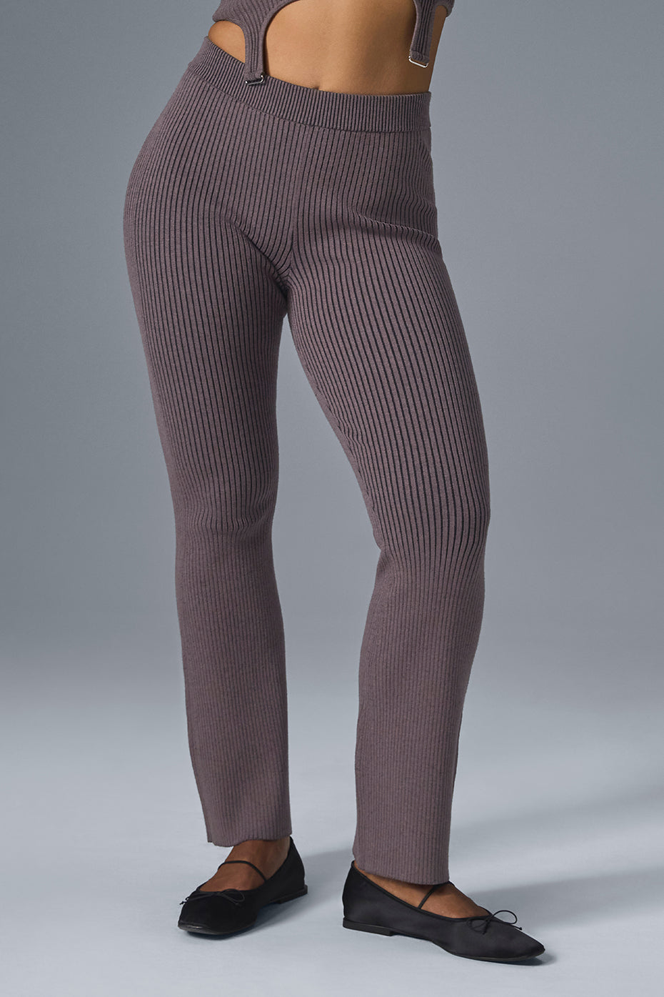 Denim Knit High-Waist Flare Pant - Raisinette/Black image 1