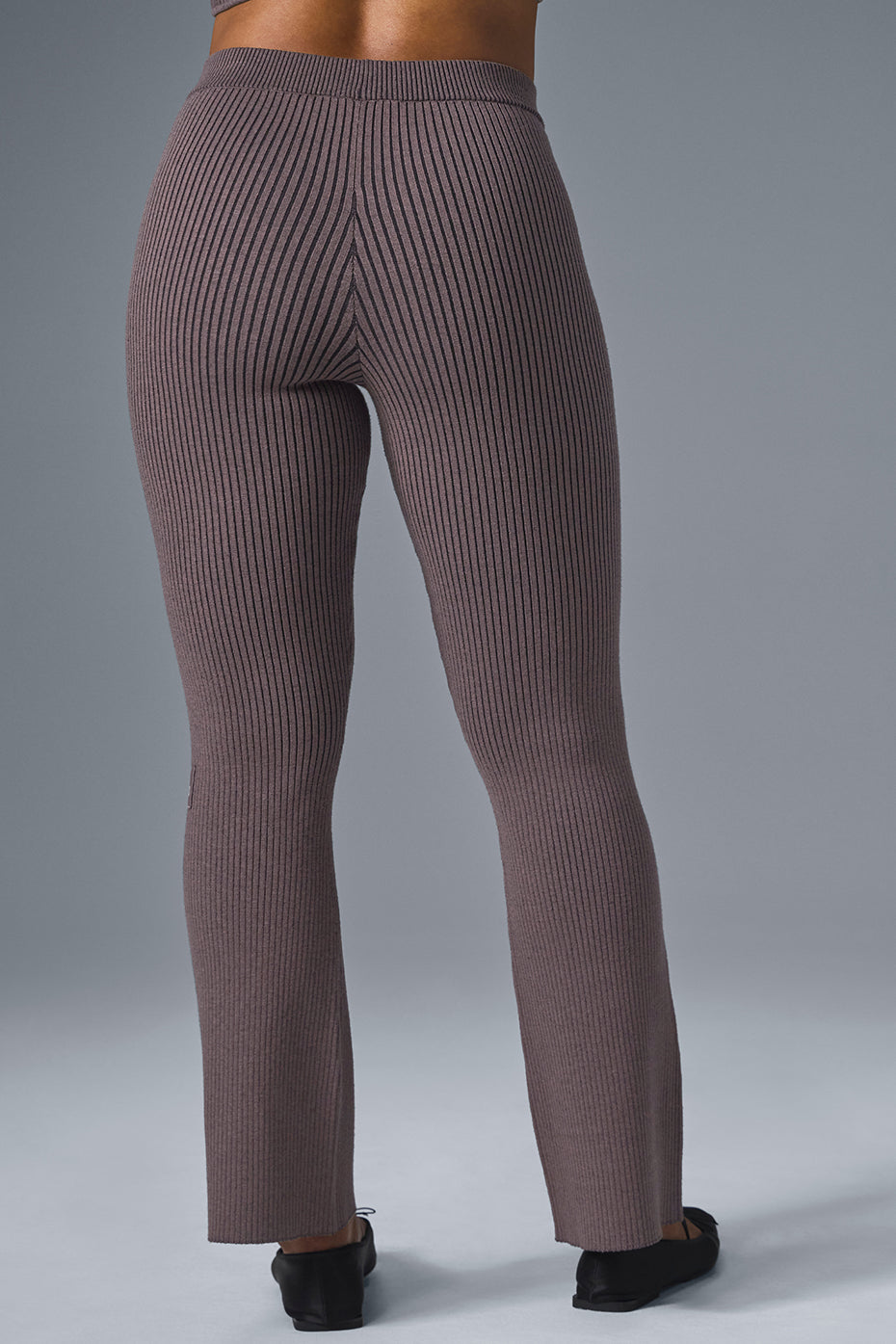 Denim Knit High-Waist Flare Pant - Raisinette/Black image 3