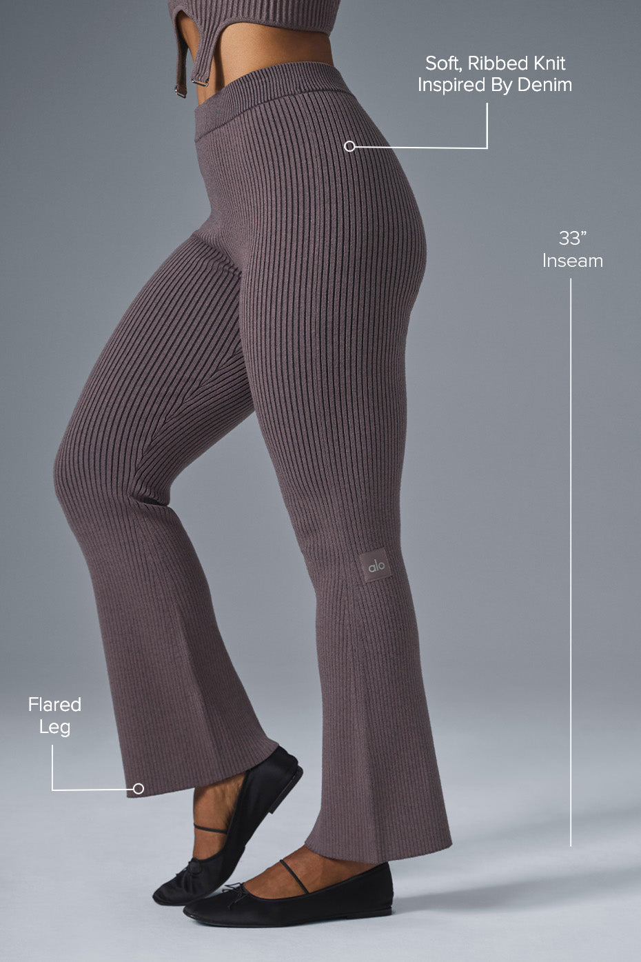 Denim Knit High-Waist Flare Pant - Raisinette/Black image 2