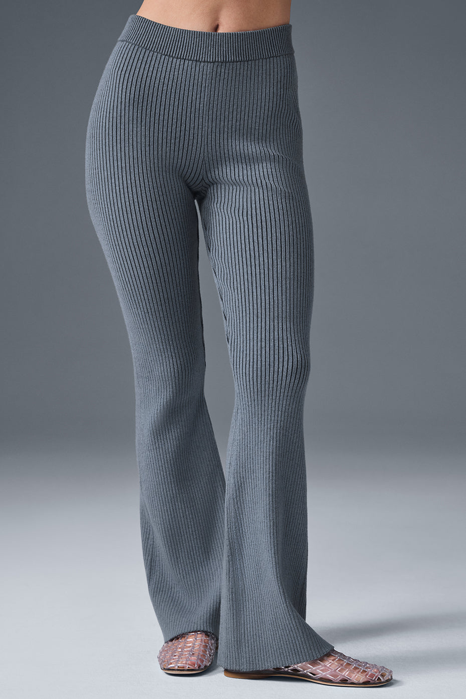 Denim Knit High-Waist Flare Pant - Steel Grey/Anthracite image 1
