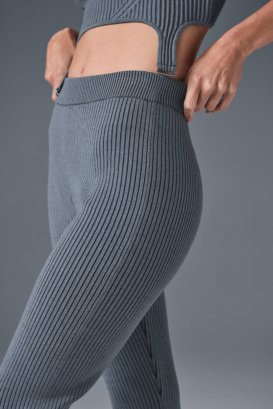 Denim Knit High-Waist Flare Pant - Steel Grey/Anthracite image 3