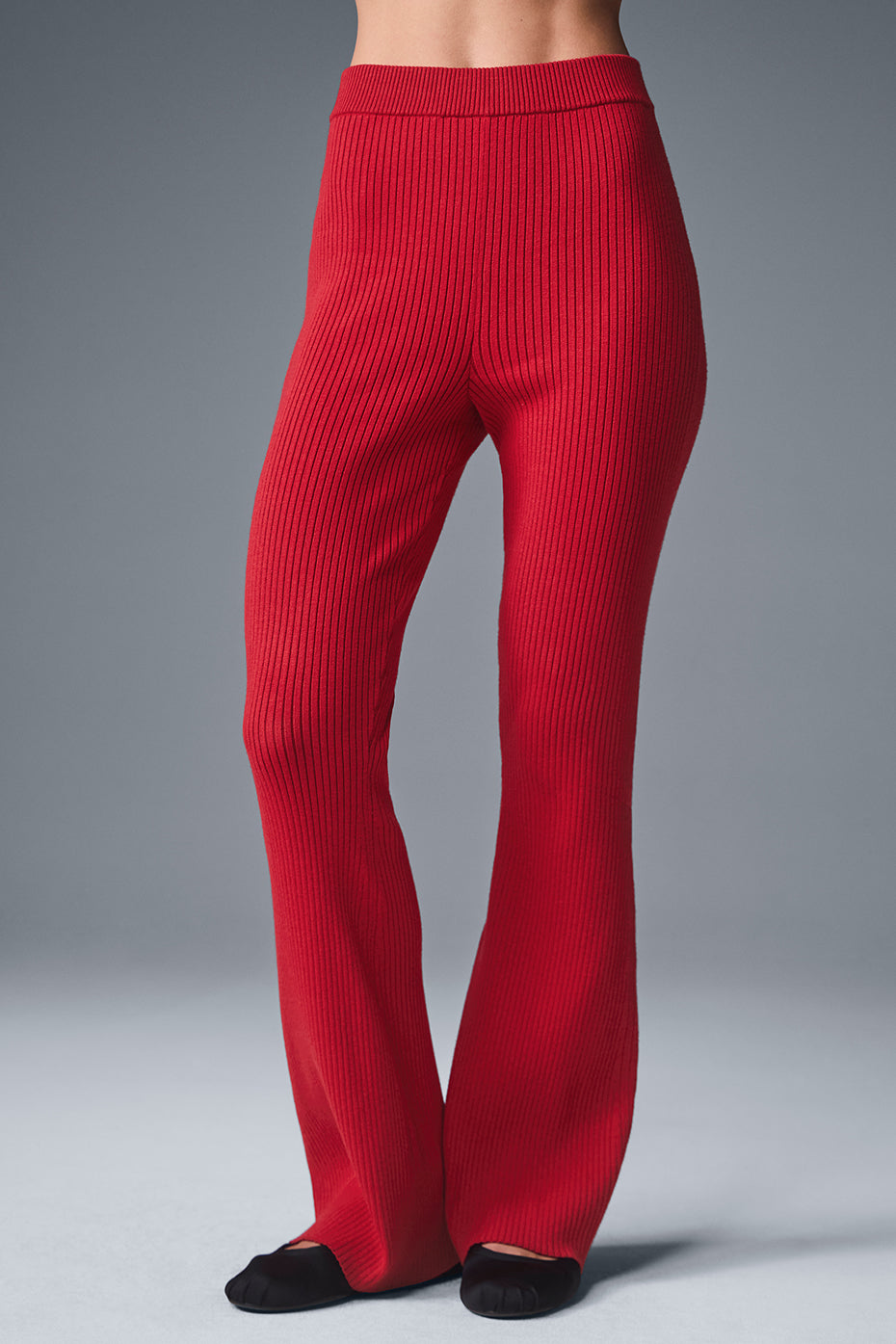 Denim Knit High-Waist Flare Pant - Bold Red/Dark Bold Red image 1