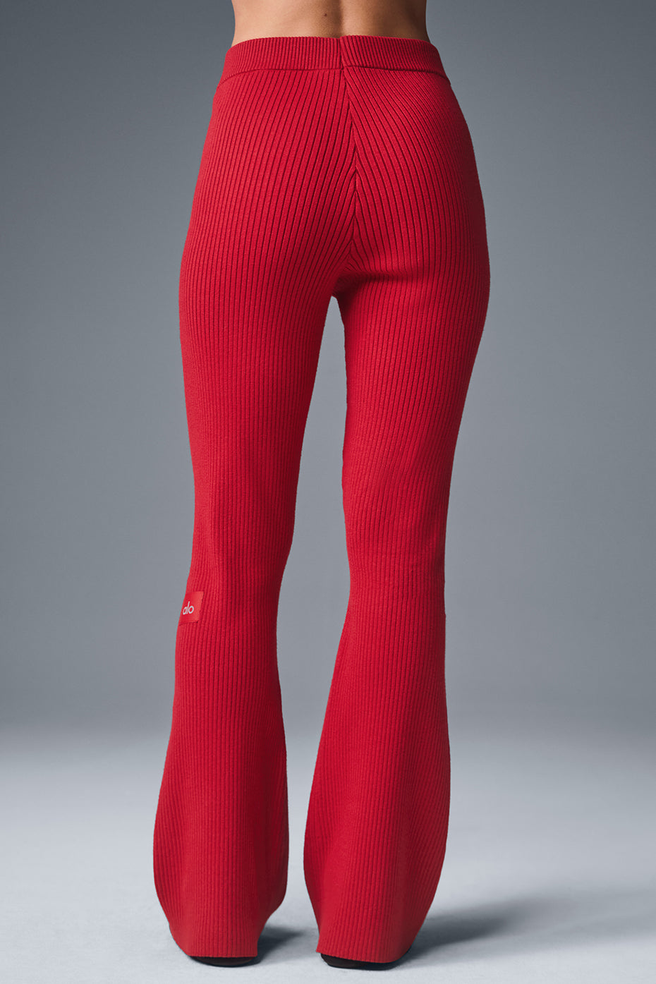 Denim Knit High-Waist Flare Pant - Bold Red/Dark Bold Red image 2