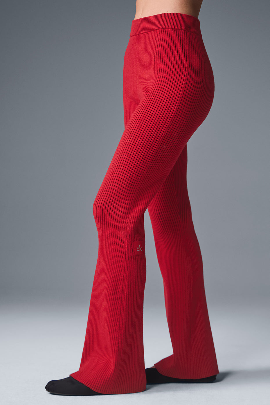 Denim Knit High-Waist Flare Pant - Bold Red/Dark Bold Red image 3