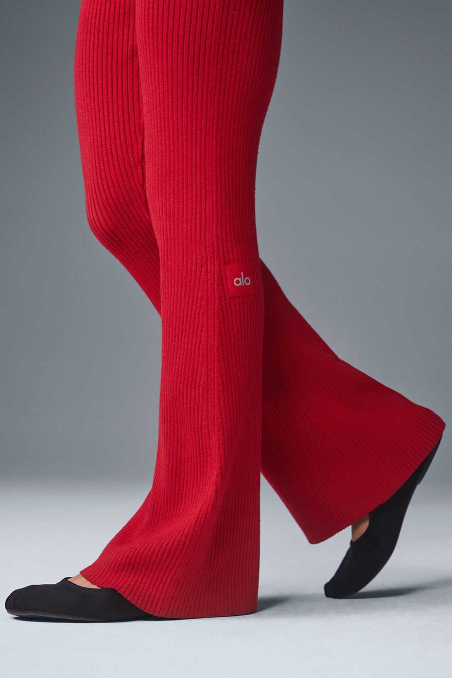 Denim Knit High-Waist Flare Pant - Bold Red/Dark Bold Red image 4