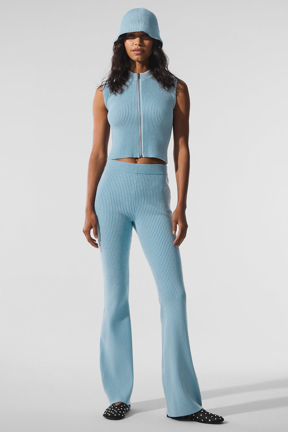 Denim Knit High-Waist Flare Pant - Celestial Blue/Dark Celestial Blue image 4