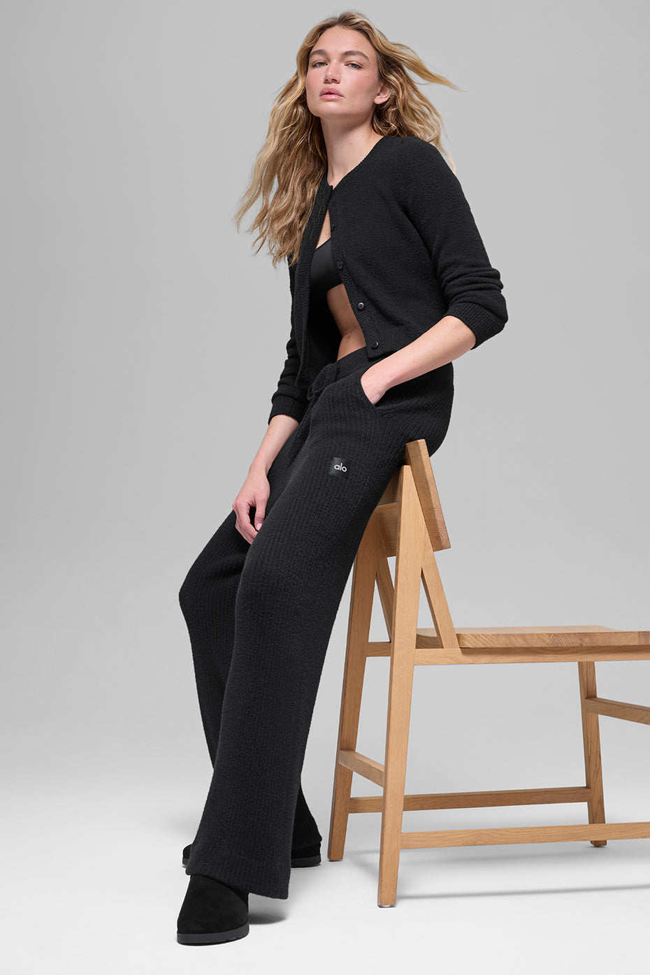 Snuggle Up Sweater High-Waist Wide Leg Pant - Black image 5