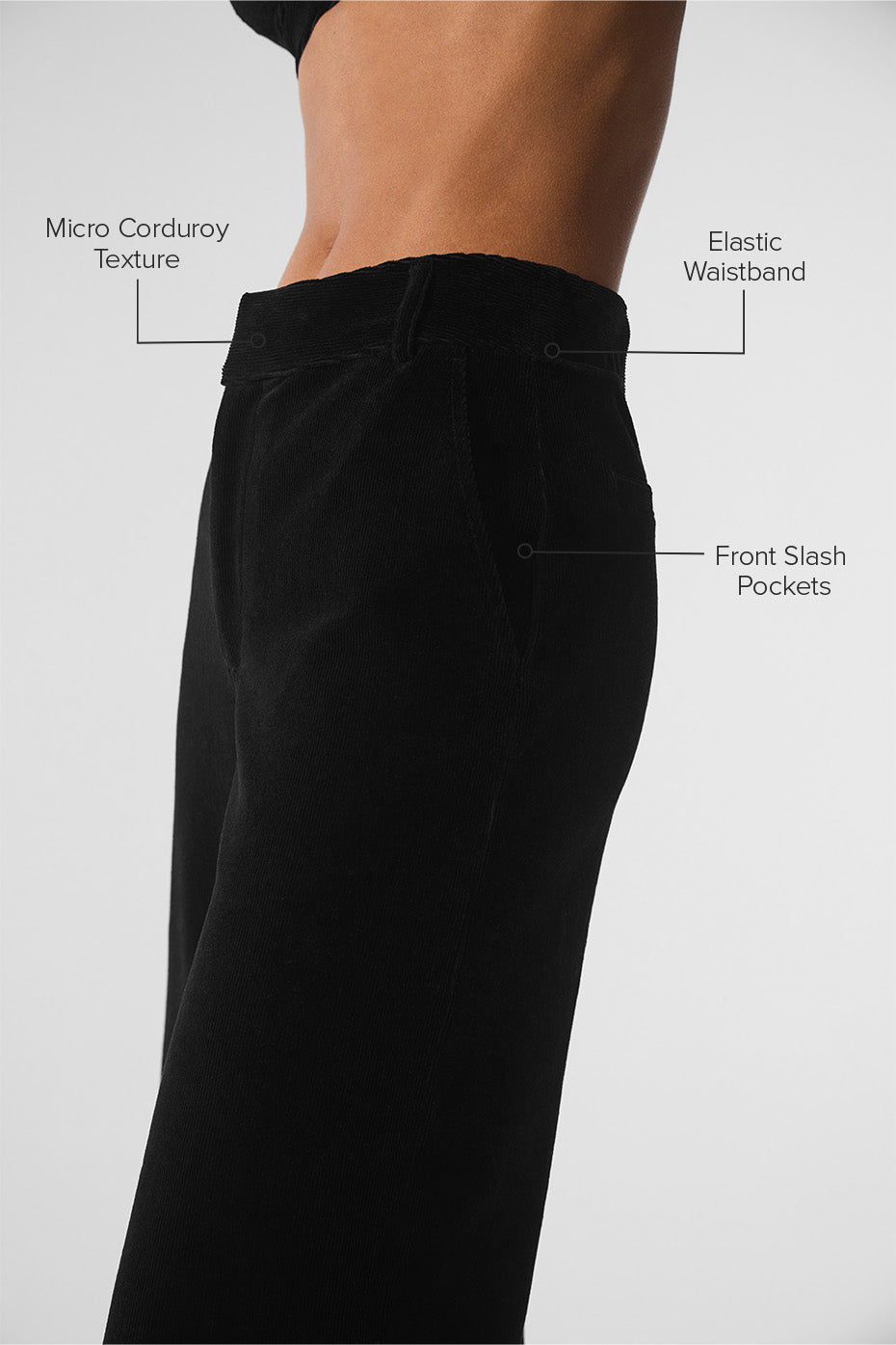 Micro Corduroy Mid-Rise Dreamer Wide Leg Trouser - Black image 2
